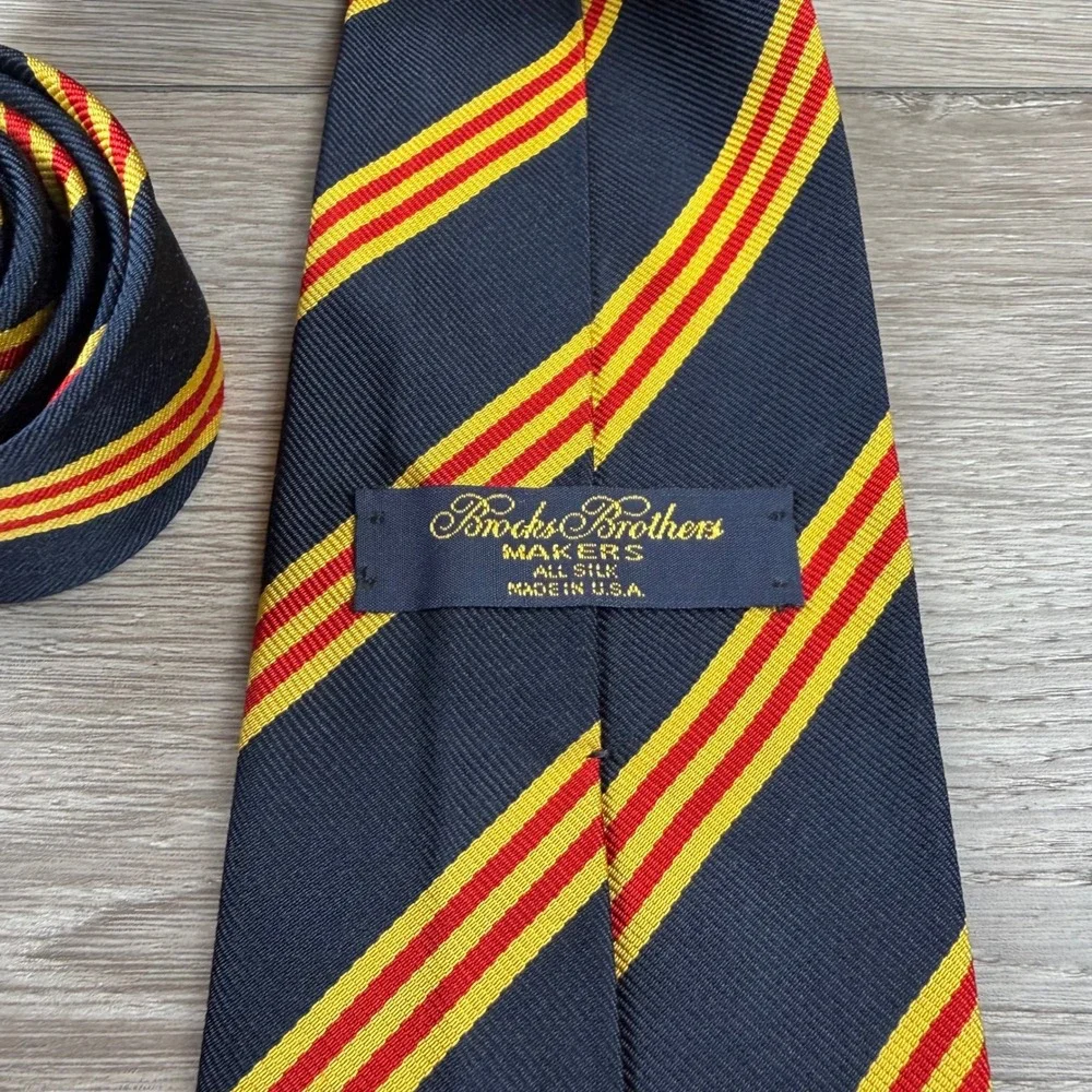 Brooks Brothers Mens Tie Makers Silk Repp Stripe Navy Blue Red Yellow OS